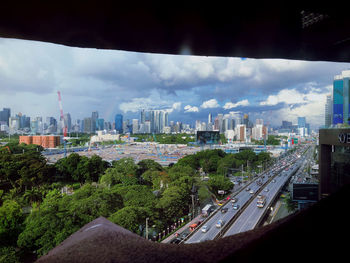 Panoramic view of city buildings against sky