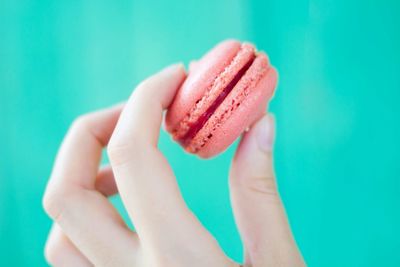 Cropped image of hand holding macaroon