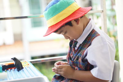 Side view of man working