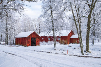 House on snow covered field