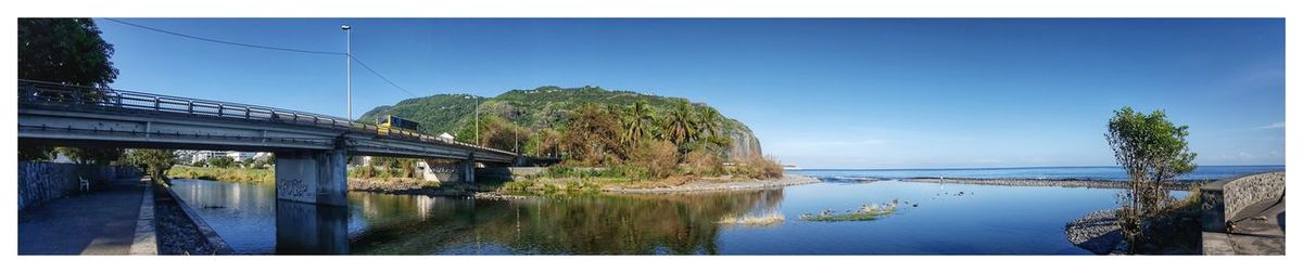 Scenic view of river against clear blue sky