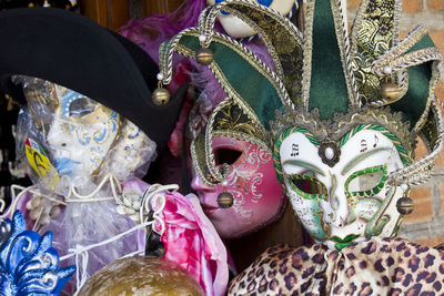 Close-up of mask for sale at market stall