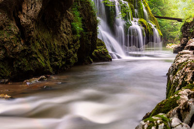 View of waterfall in forest