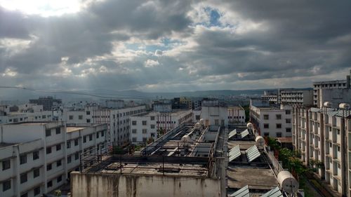 High angle view of buildings in city