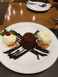 High angle view of ice cream on plate