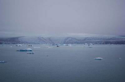 Scenic view of sea against clear sky during winter