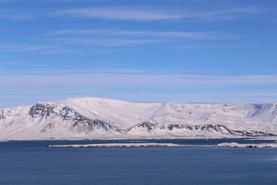 Scenic view of snowcapped mountains against sky