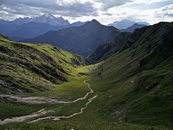 Scenic view of mountain range against sky