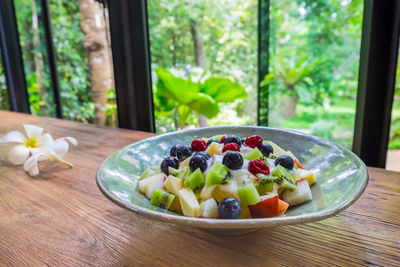 Close-up of breakfast in bowl on table