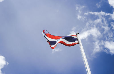 Low angle view of flag against sky