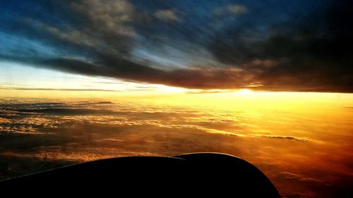 Aerial view of landscape at sunset