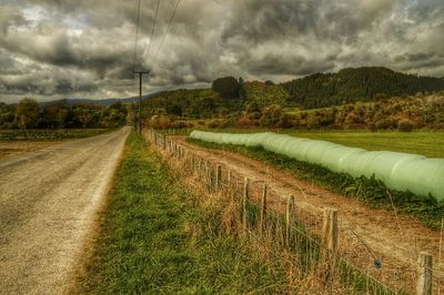 Scenic view of field against cloudy sky