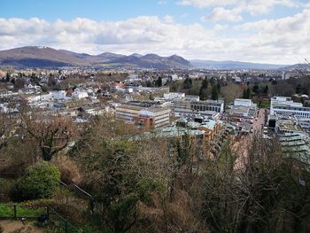 High angle view of townscape against sky