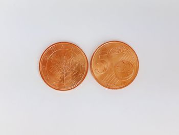 High angle view of coins