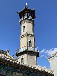 Low angle view of historical building mosque against blue sky