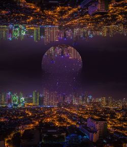 Digital composite image of illuminated city at night