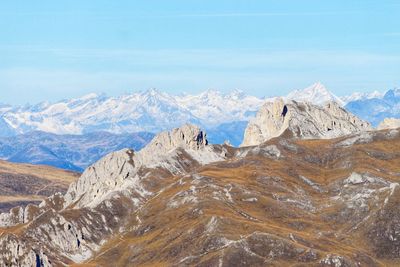 Scenic view of snowcapped mountains against sky