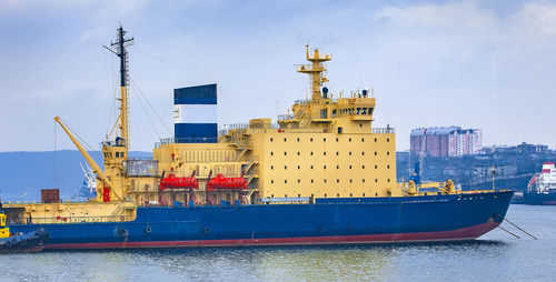 View of ship in sea against sky