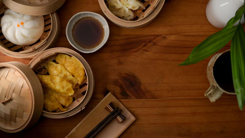 High angle view of food on table