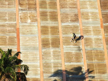 High angle view of man walking on boardwalk