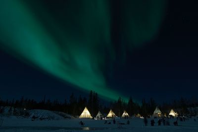 Panoramic view of snowcapped mountains against sky at night