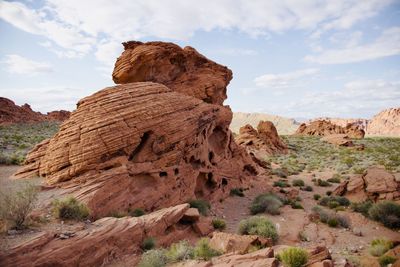 Rock formations on mountain against sky