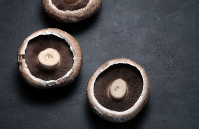 High angle view of mushrooms on table