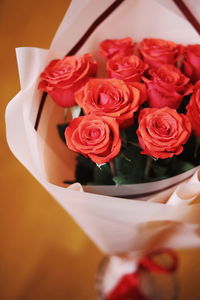 High angle view of rose bouquet