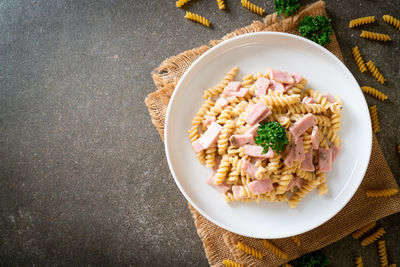 High angle view of food in plate on table