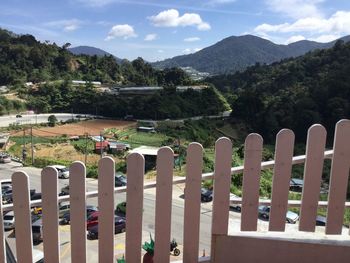 View of cemetery against mountain