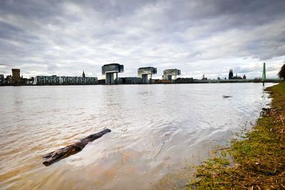 View of bay with buildings in background