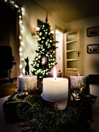 Close-up of christmas decorations on table