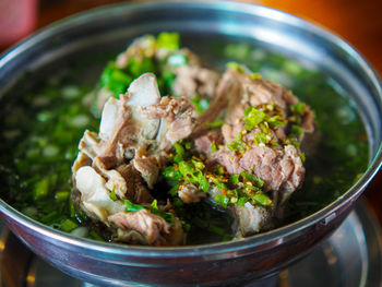 High angle view of food in bowl on table