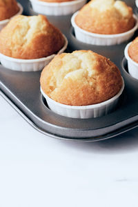 Close up of home made muffins in muffin tray