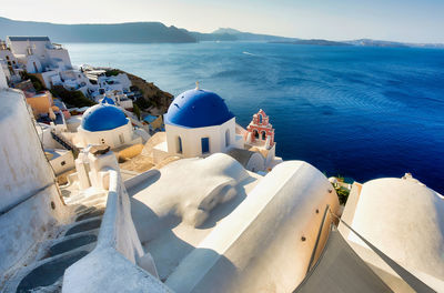 High angle view of buildings against sky