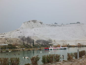 Scenic view of lake against clear sky