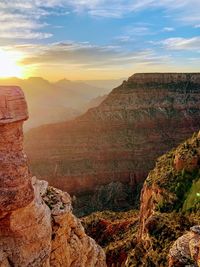 Scenic view of mountains against sky during sunset