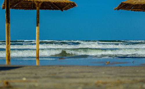 Scenic view of beach against clear sky