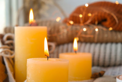 Close-up of illuminated candles