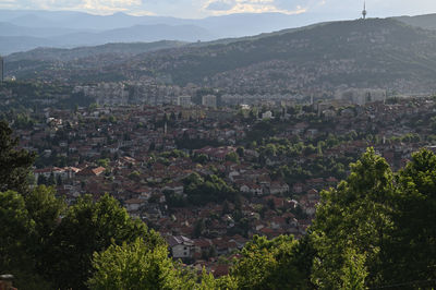 High angle view of townscape against sky