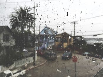 Rain drops on road in city