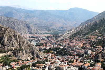 High angle view of townscape against sky