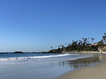 Scenic view of beach against clear blue sky