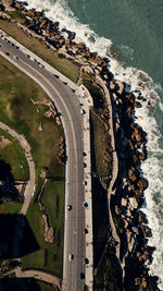 High angle view of road by sea