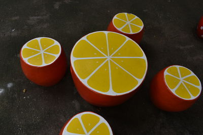 High angle view of orange on table