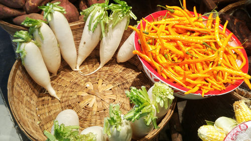 High angle view of vegetables in basket