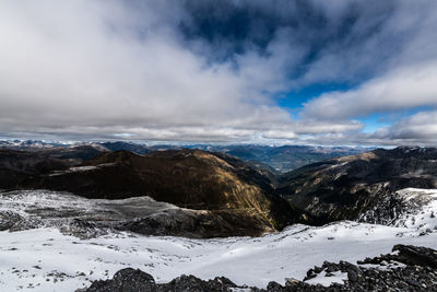 Scenic view of snowcapped mountains against sky