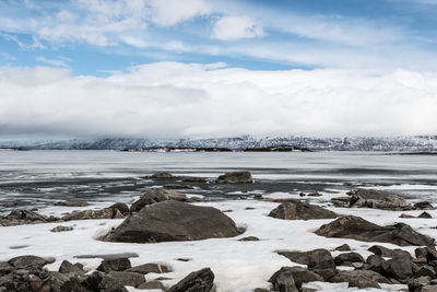 Scenic view of frozen sea against sky