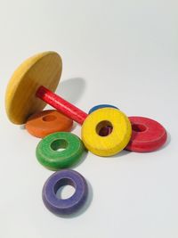 Close-up of toys against white background