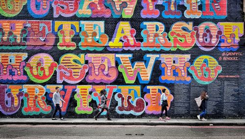 High angle view of graffiti on wall